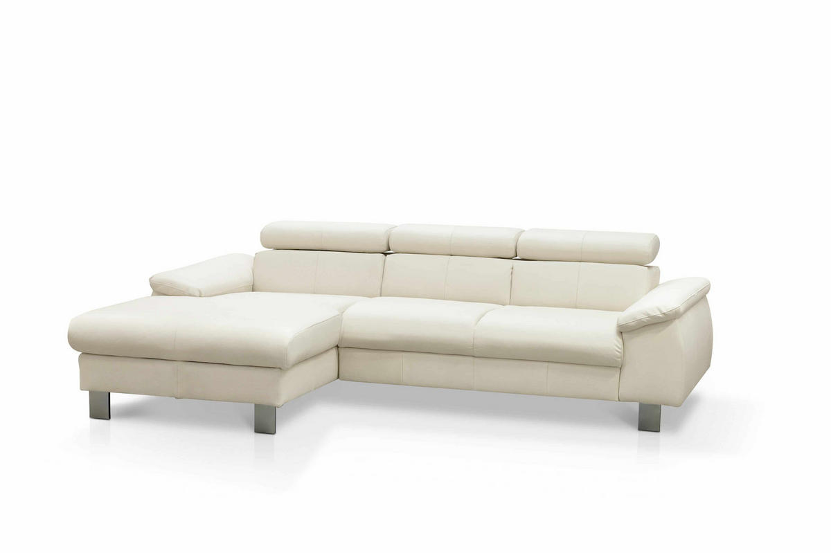 ECKSCHLAFSOFA mit Echtlederbezug, Schlaffunktion & Bettkasten - Chromfarben/Eiche Bianco, Leder/Holz (244/166cm) - Cotta