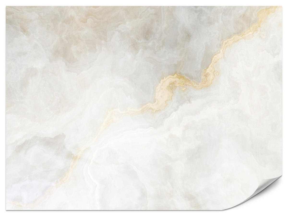 FOTOTAPETE für Wohnzimmer Zarter Marmor Goldakzente 300x210 - Beige/Goldfarben, Papier (300/210cm) - Muralo