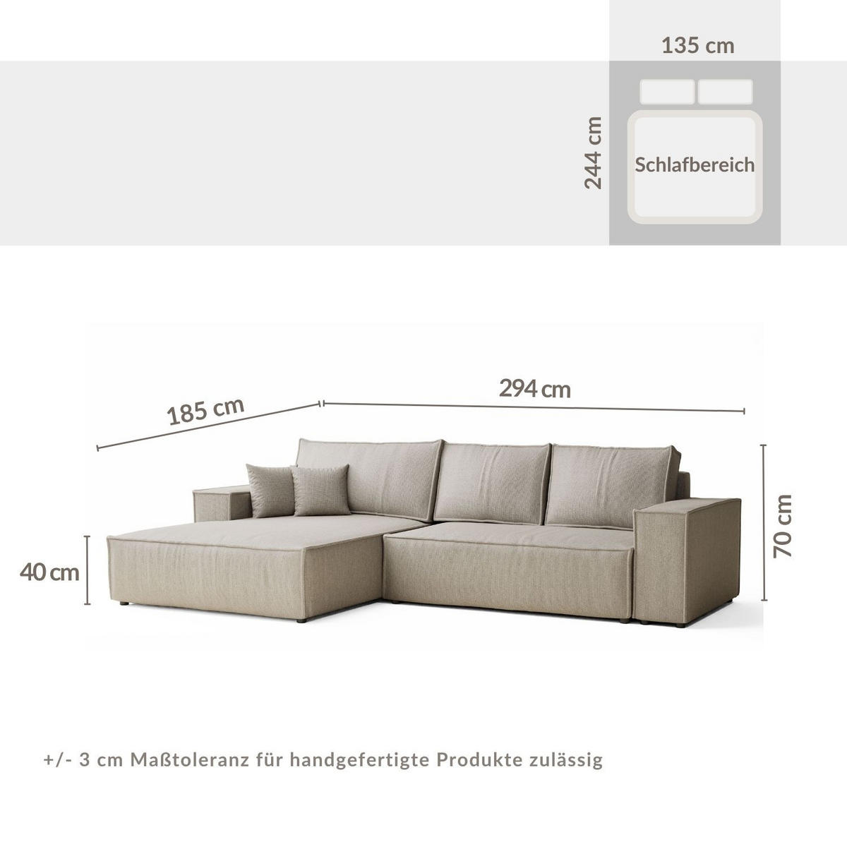 ECKSOFA MIT SCHLAFFUNKTION Maze Hellbraun Webstoff - Hellbraun/Schwarz, Holz/Holzwerkstoff (294/185cm) - Maison de Reve