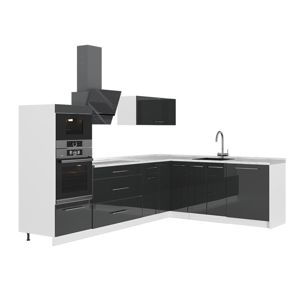 ECKKÜCHE Fame-Line, Anthrazit Hochglanz/Weiß, 287 x 207 cm, AP Marmor - Schwarz Hochglanz/Weiß, Holzwerkstoff (287/153.6/60cm) - Vicco
