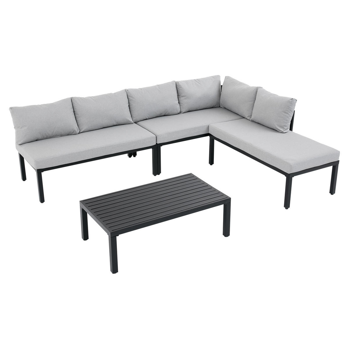 GARTEN-LOUNGE-SET für 6 Personen mit modularem Design, abnehmbaren Rückenlehnen und Couchtisch, Grau - Grau, Metall - Redom