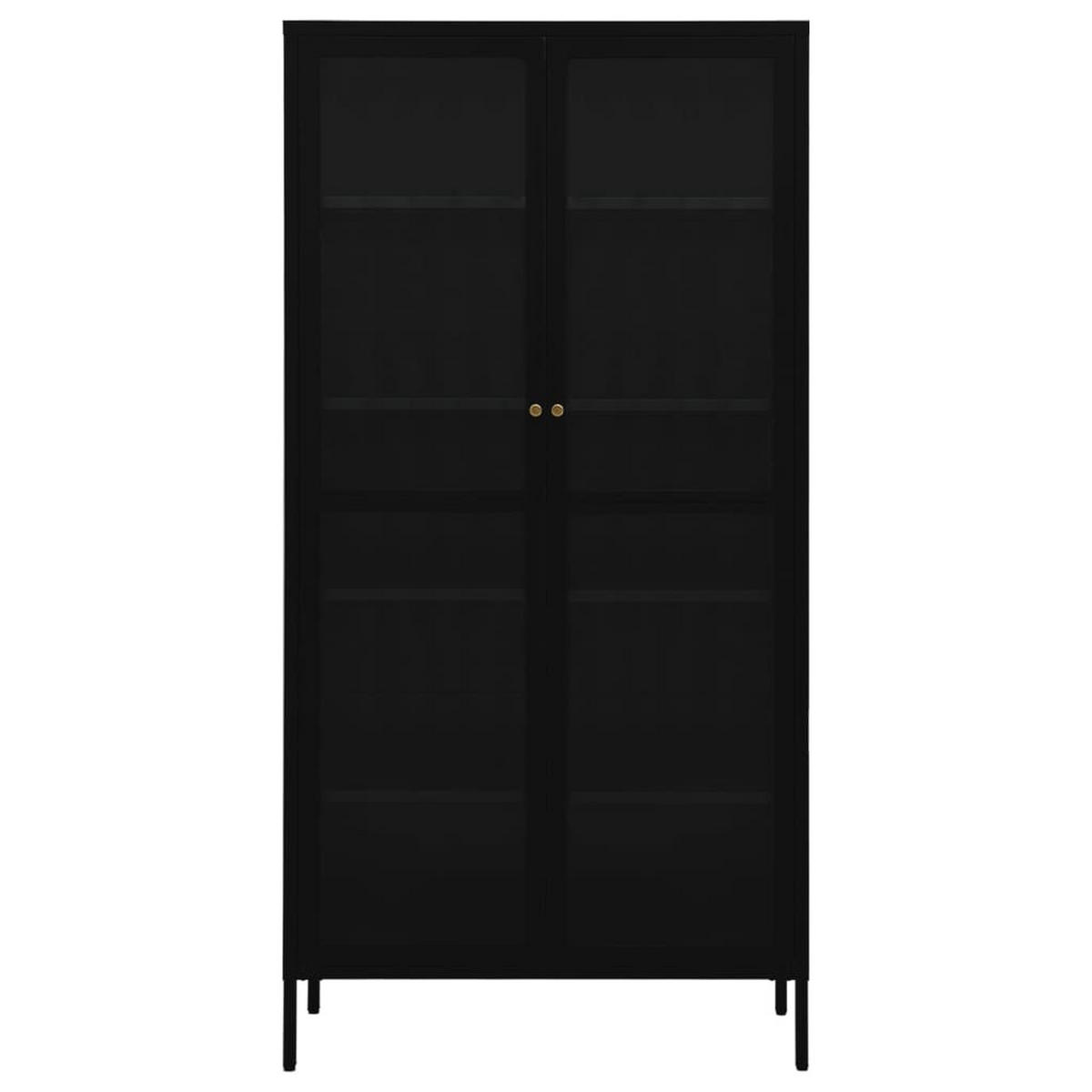 VITRINE Schwarz 90/40/180 Cm Stahl Und Gehärtetes Glas - Goldfarben/Schwarz, Glas/Metall (90/180/40cm) - vidaXL