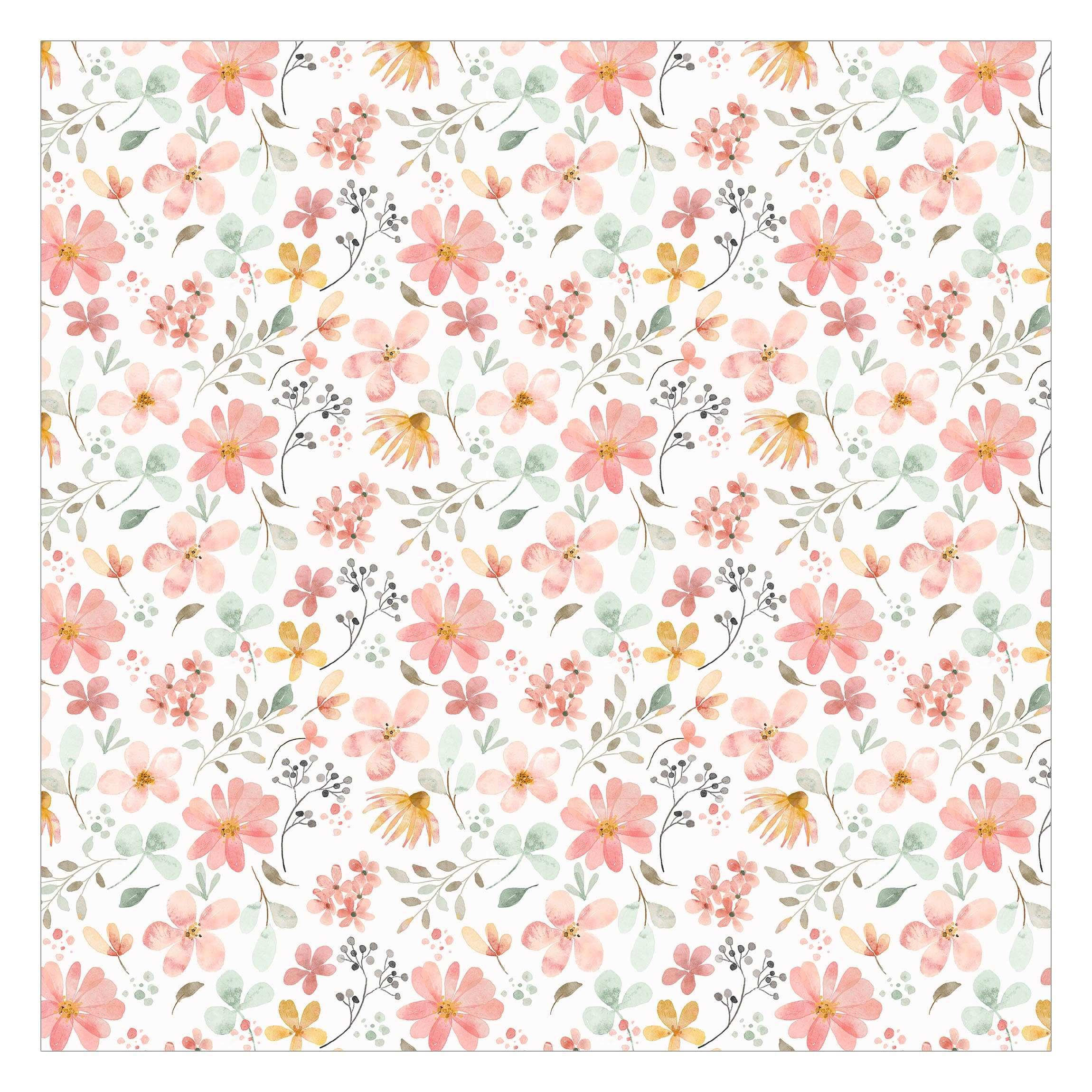 FOTOTAPETE Blumen Muster Pastell Rosa Aquarell 288/288 cm - Pastellblau, Papier (288/288cm) - Bilderwelten