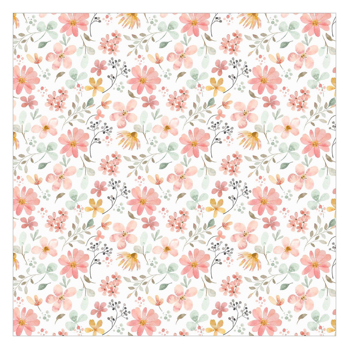 FOTOTAPETE Blumen Muster Pastell Rosa Aquarell 192/192 cm - Pastellblau, Papier (192/192cm) - Bilderwelten
