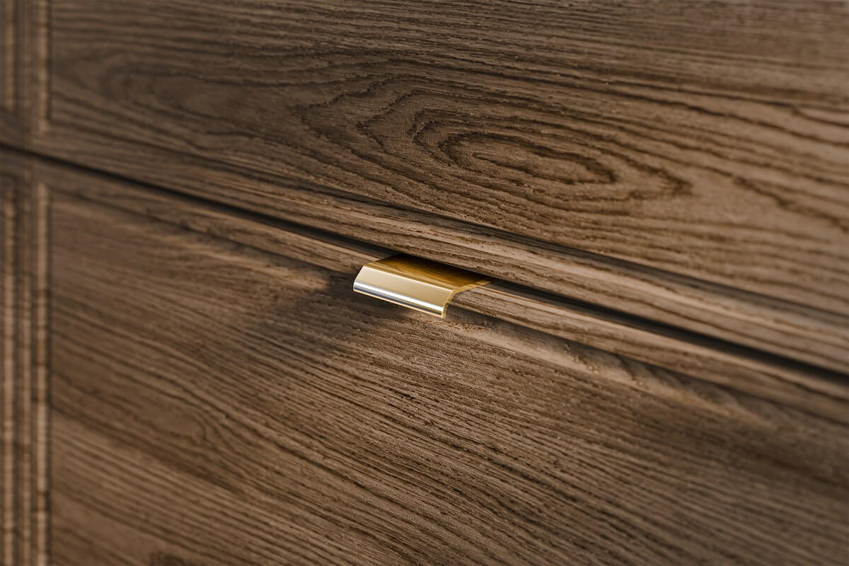 BADMÖBEL-SET 6 Teile - Talia Casella T BM96 in Schwarz Matt/Casella Oak - Hellbraun/Goldfarben, Holz/Metall (80/50/46cm)