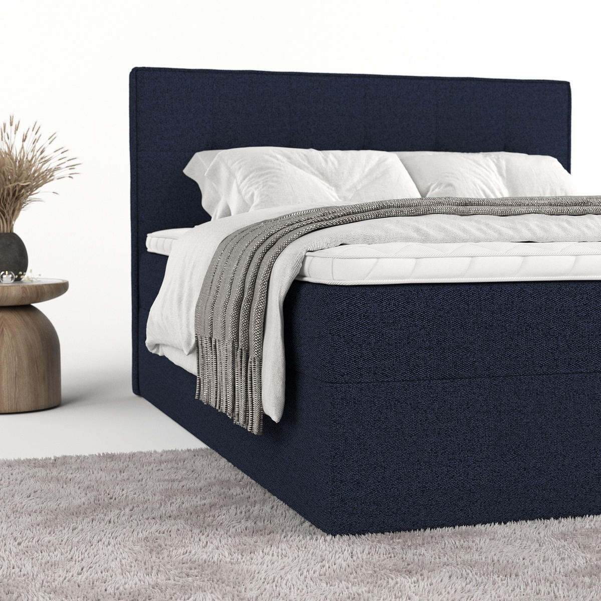 BOXBETT Mireo 140/200 cm Marineblau im Riva Stoff - Schwarz/Dunkelblau, Holz/Holzwerkstoff (140/200cm) - AltaBeds