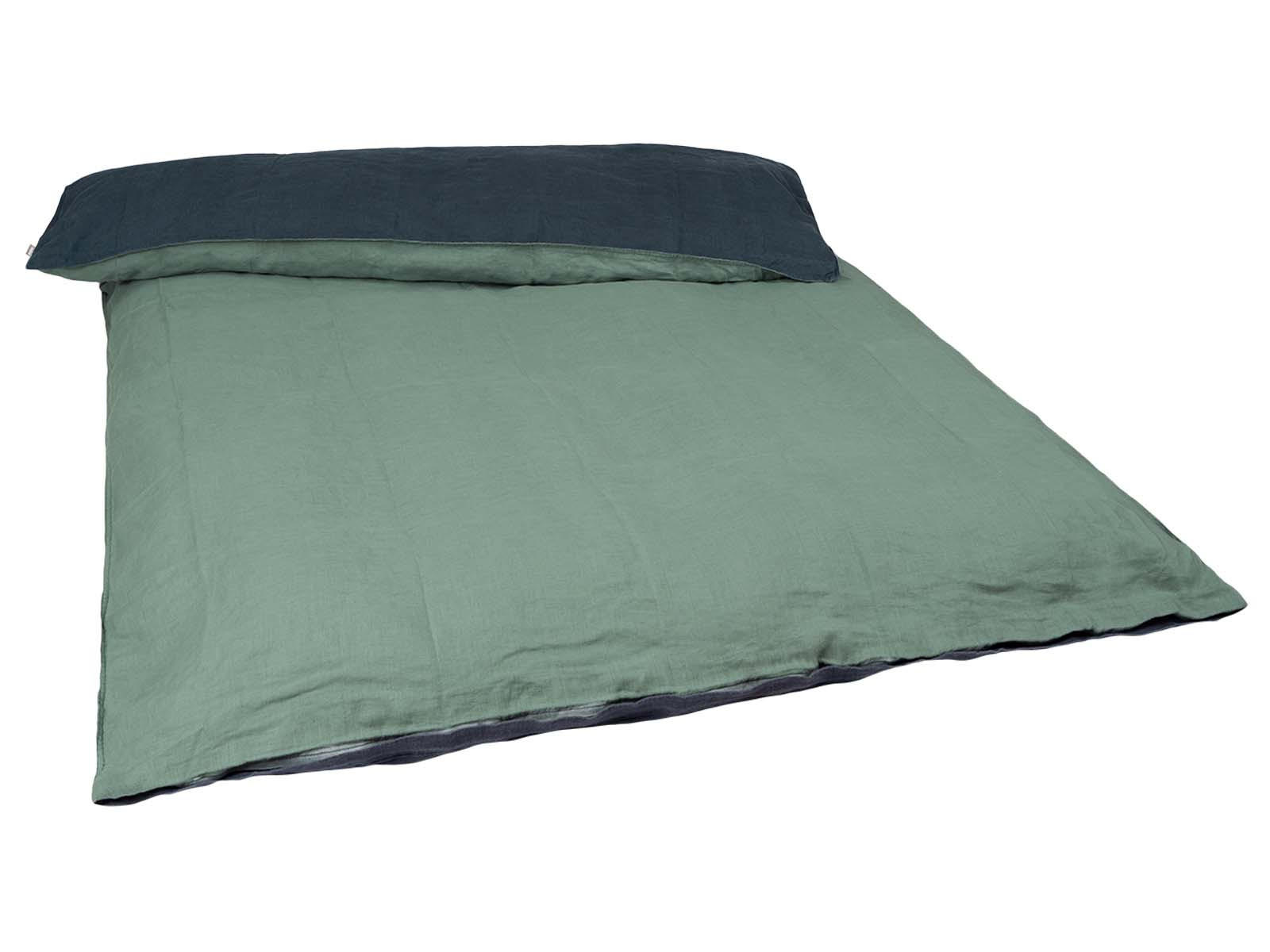 WENDE-BETTDECKENBEZUG Doubleface reines Leinen blau/mint 135/200 cm - Dunkelblau/Mintgrün, Naturmaterialien (135/200cm) - beties Heimtextil