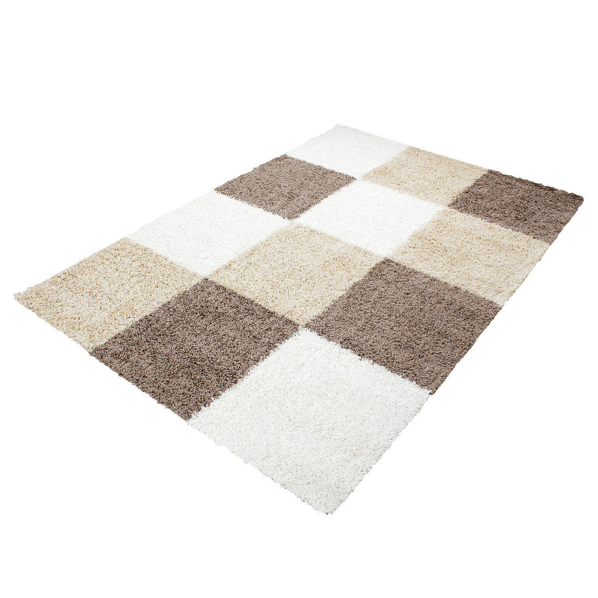 TEPPICH Hochflor Karo Polypropylen Wohnzimmer Shaggy Mokka Rechteckig 200x290 - Mokka, Textil (200/290cm) - KADIMA DESIGN