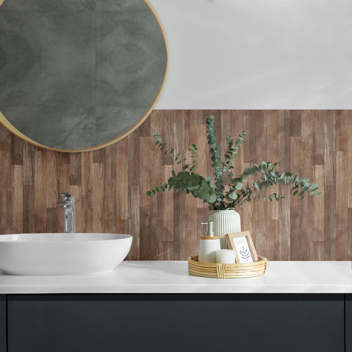 WANDPANEEL 4x 50x50 cm selbstklebend Terano - Walnussfarben, Kunststoff (50/1.6/50cm) - Wallfluent