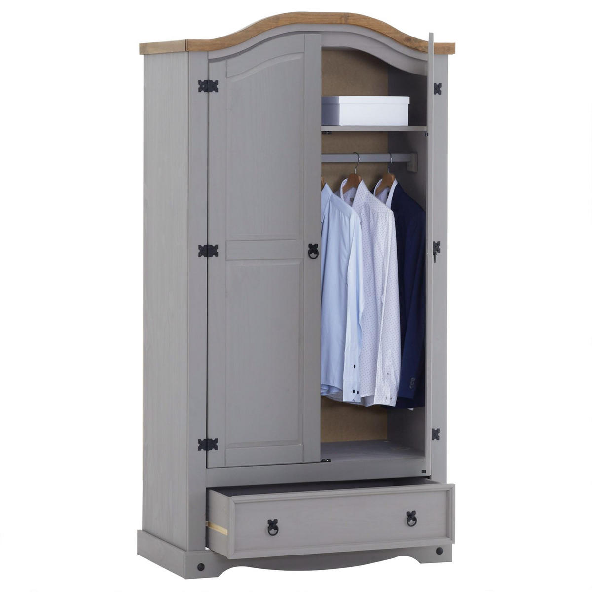 KLEIDERSCHRANK RAMON - Naturfarben/Grau, Holz (100/179/51cm) - CARO-Möbel