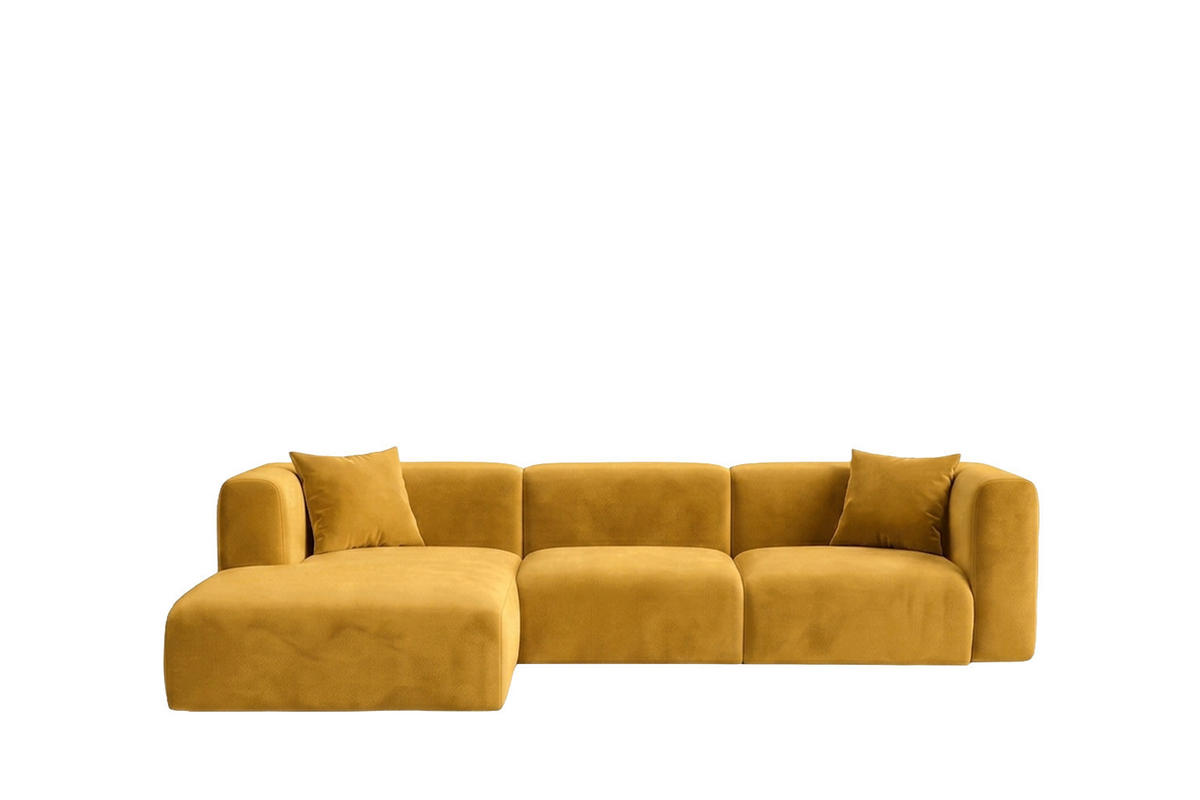 ECKSOFA L-Form, Velvet-Stoff Bluvel, Golden, Links, GRETA - Goldfarben, Holz (318/179cm) - Kaiser Möbel