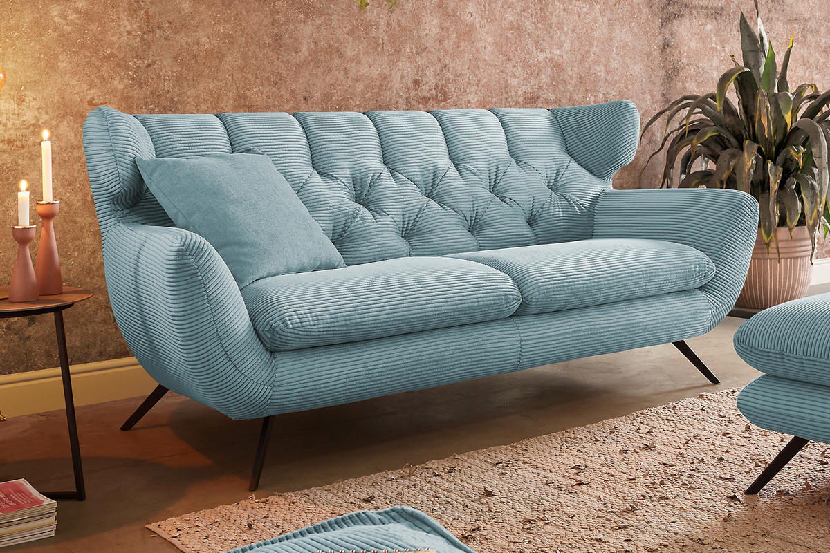 SITZGRUPPE CHARME Hellblau - Hellblau, Textil (225/94/95cm) - KAWOLA