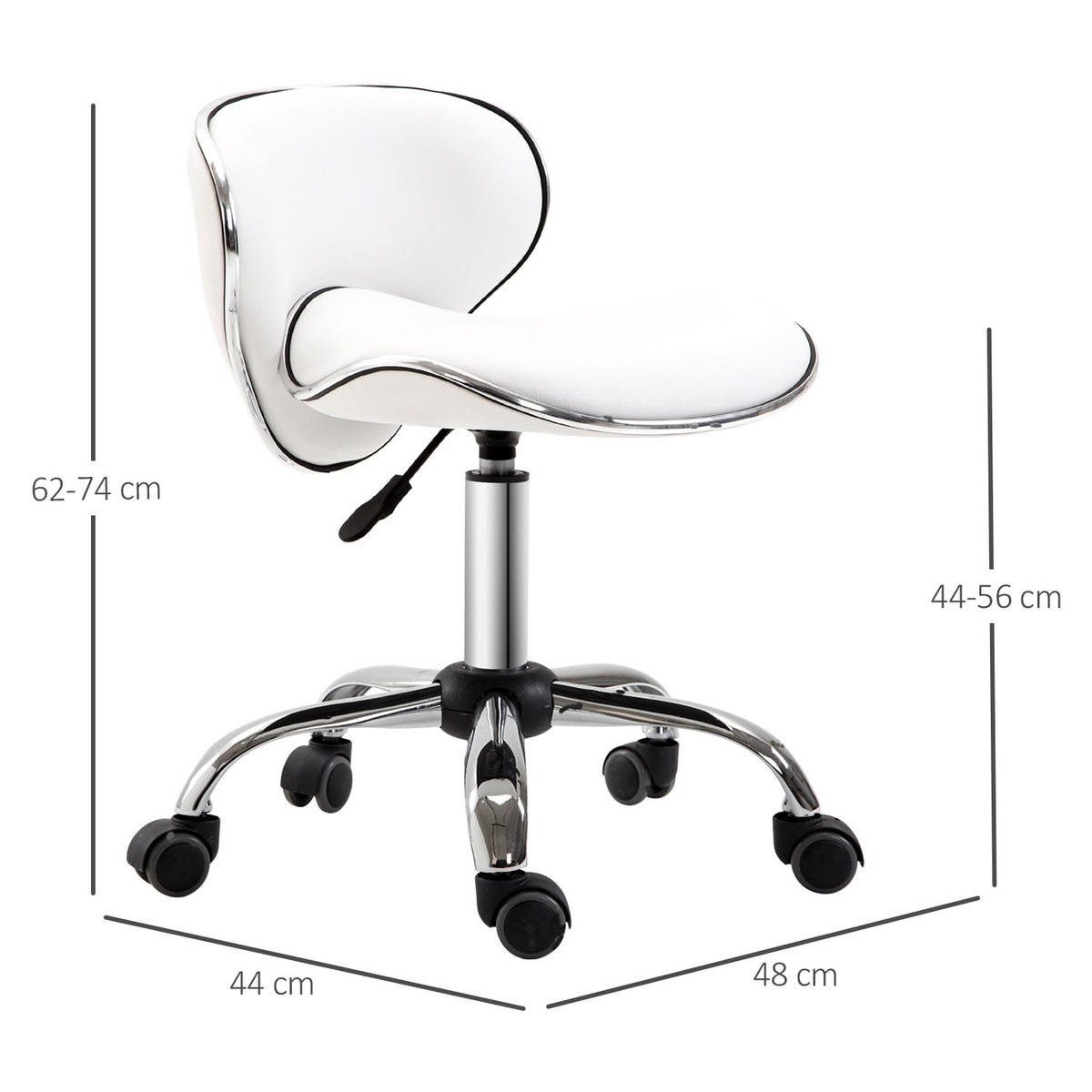 BÜROHOCKER DE-18018 höhenverstellbar 44-56 cm, Sattelform Weiß - Weiß, Metall (48/74/44cm) - ComfortXL