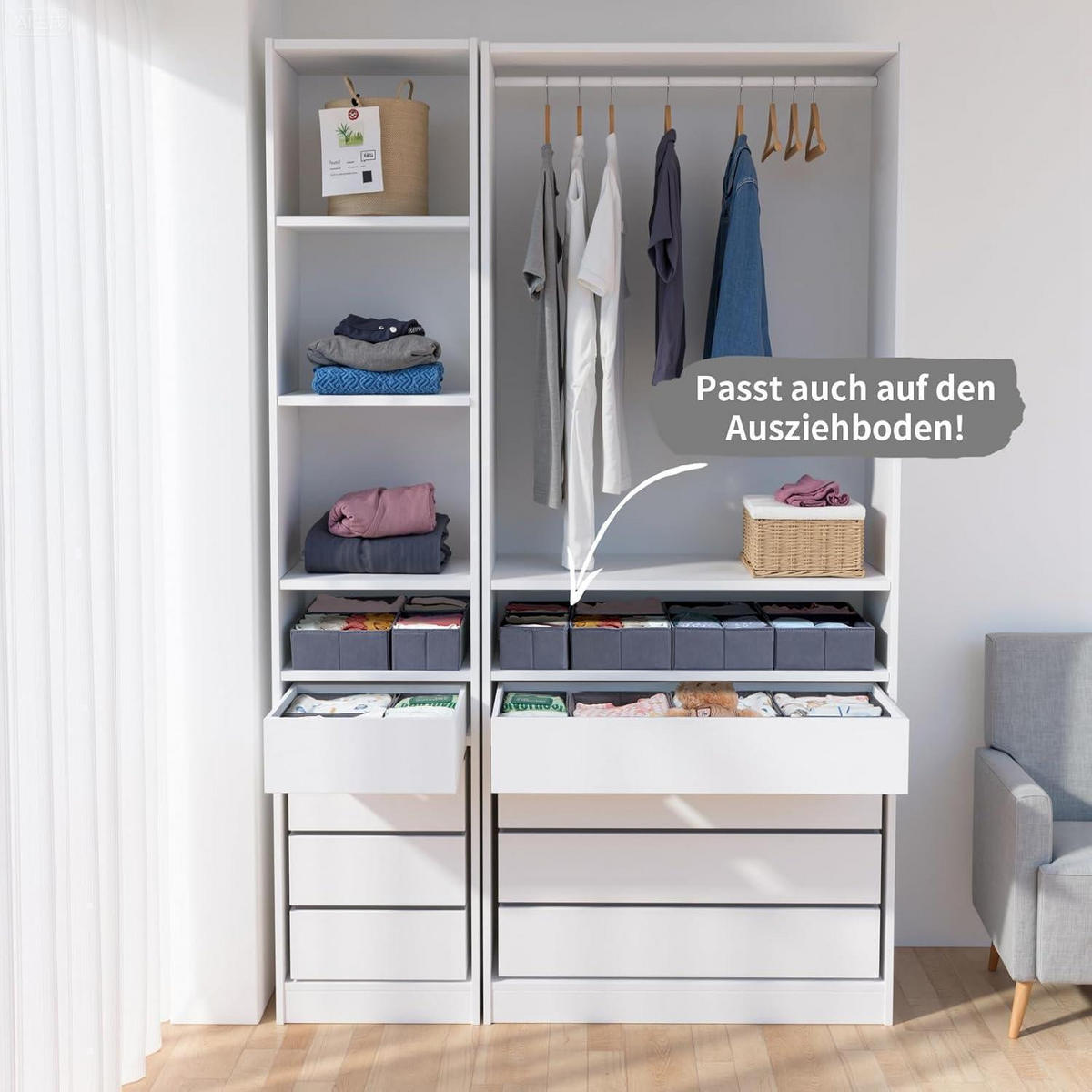 SCHUBLADEN Organizer 16er Set Grau für PAX Kleiderschrank 100x58 cm - Grau, Textil (24/11/26cm)