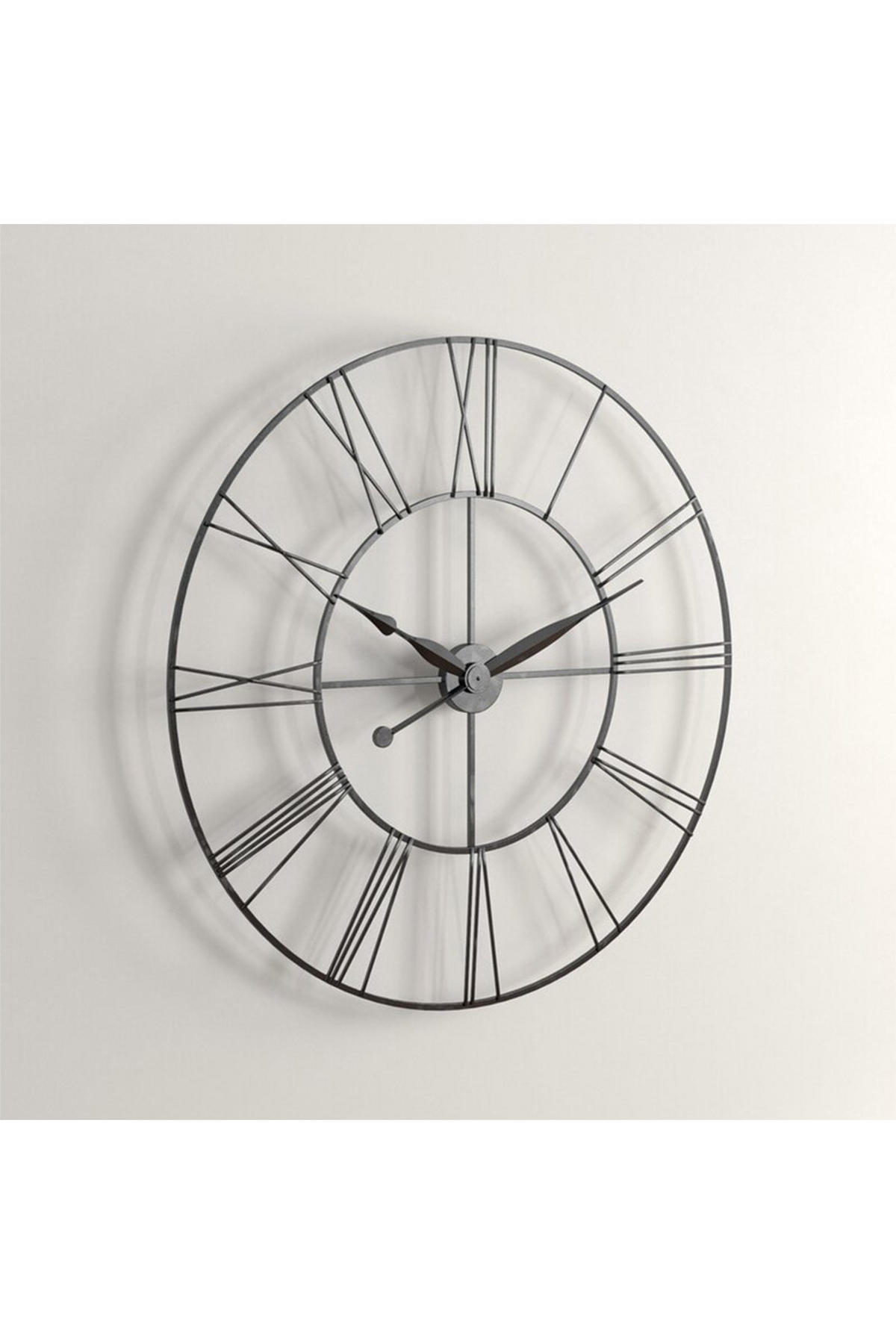 WANDUHR mit Römischen-Ziffern aus Eisen in Schwarz Round Leises Uhrwerk Präzise Zeitanzeige Durchmesser 60 cm - Schwarz, Metall (60/1/60cm) - Livingandhome