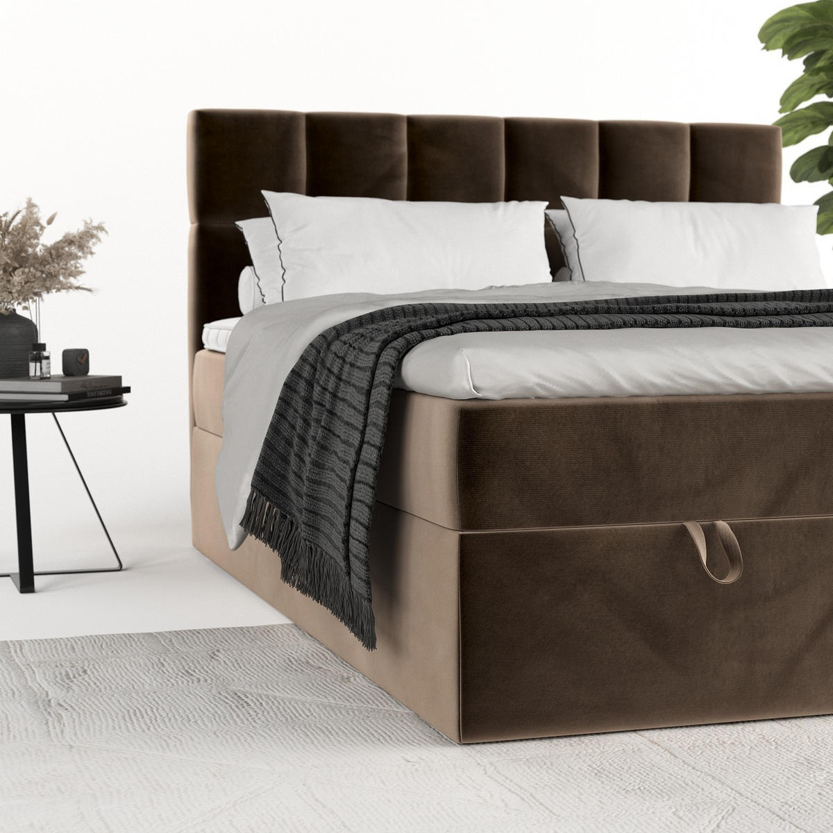 BOXBETT Savio 200/200 cm Braun im Paros Stoff - Schwarz/Braun, Holz/Holzwerkstoff (200/200cm) - AltaBeds