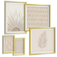 BILDER SET 5er Set - 50x50 cm & 20x30 cm & 40x60 cm Goldrahmen - Beige Pflanzenmuster - Goldfarben, Kunststoff (40/60cm) - TULUP