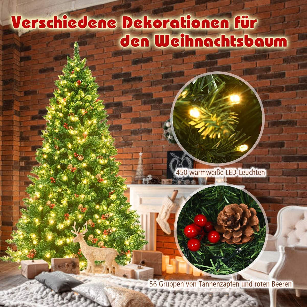 WEIHNACHTSBAUM Grün - Grün, Kunststoff (195cm) - COSTWAY