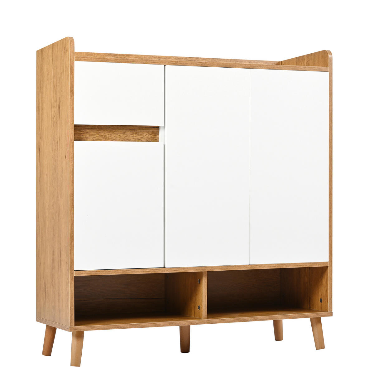 SCHUHSCHRANK 90/35/99 cm in Weiß/Natur mit verstellbaren Einlegeböden - Weiß, Holzwerkstoff (90/99/35cm) - Flora Grace