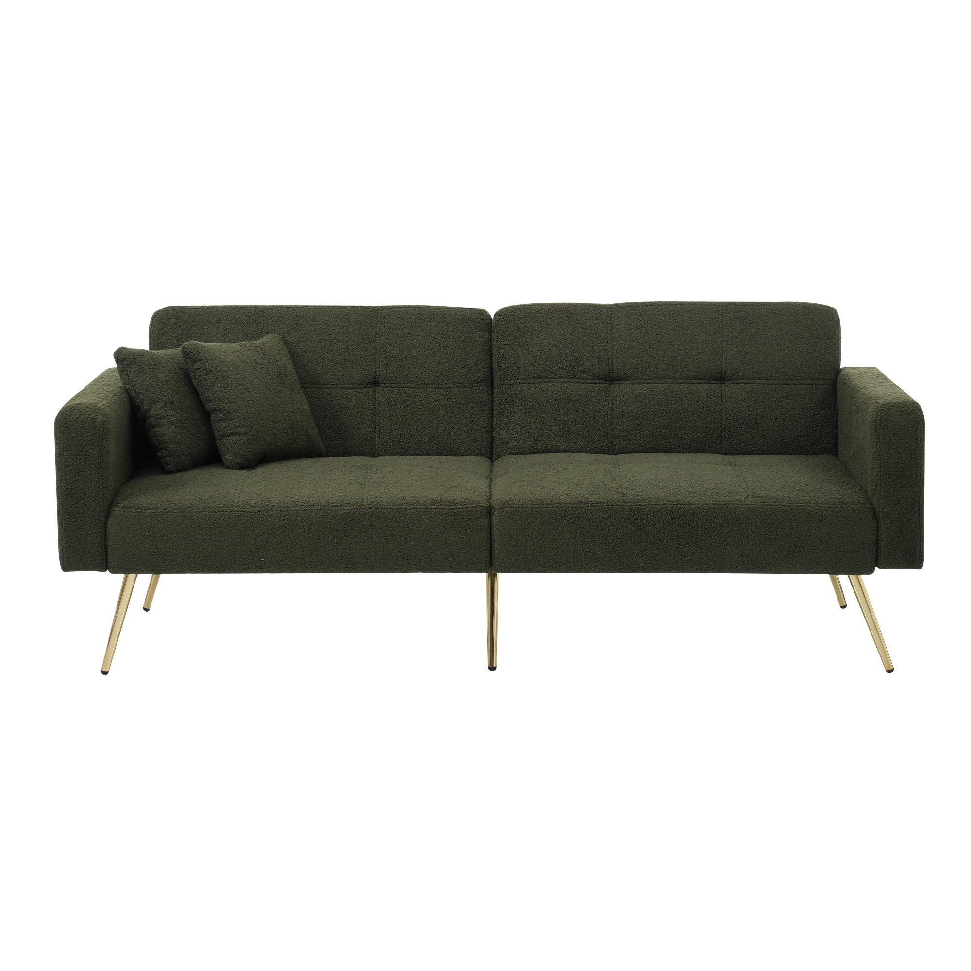 SCHLAFSOFA mit Bettfunktion und seitlichen Aufbewahrungstaschen Lammwolle Antikgrün 175/64/72 cm - Grün, Kunststoff (175/72/64cm) - OKWISH
