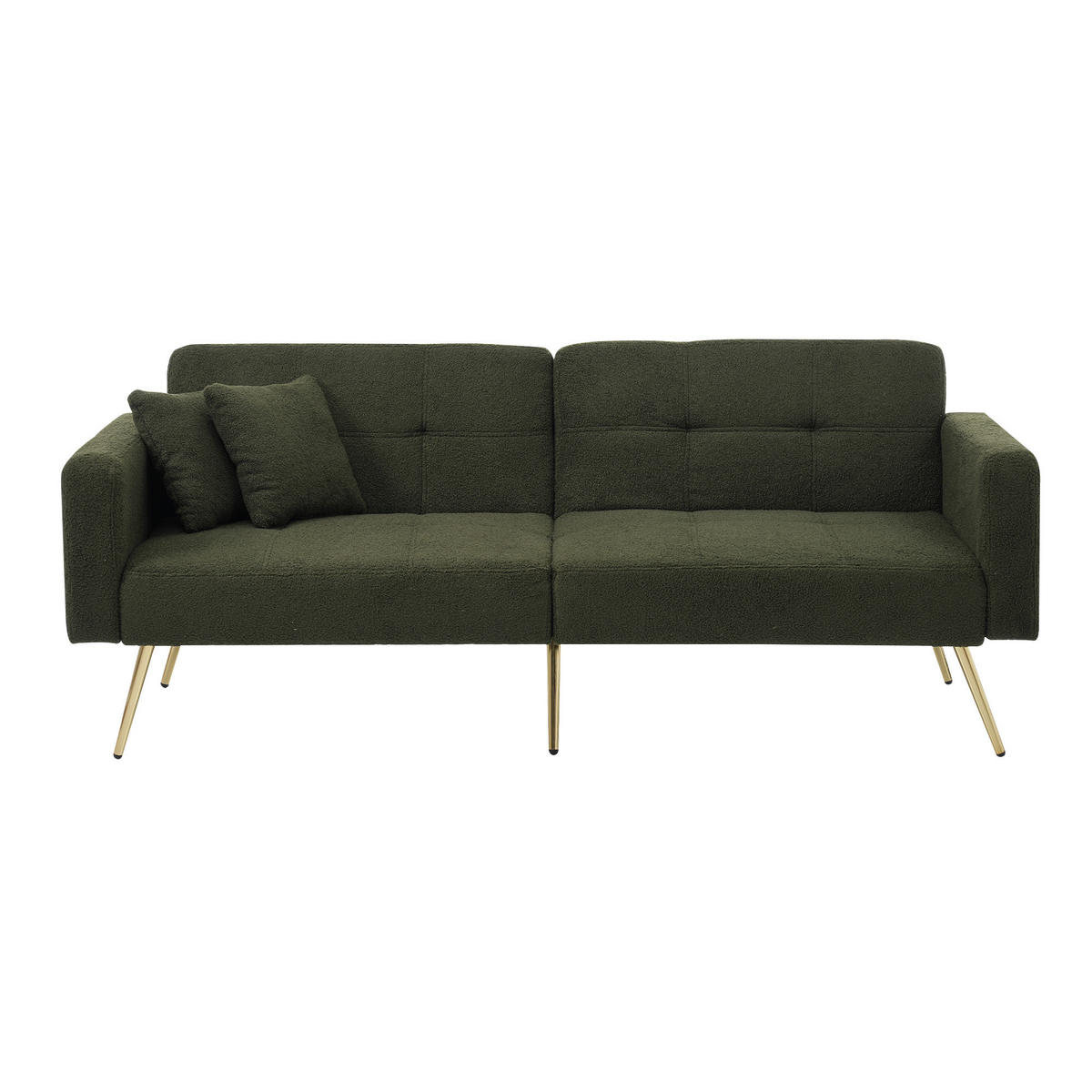 SCHLAFSOFA mit Bettfunktion und seitlichen Aufbewahrungstaschen Lammwolle Antikgrün 175/64/72 cm - Grün, Kunststoff (175/72/64cm) - OKWISH