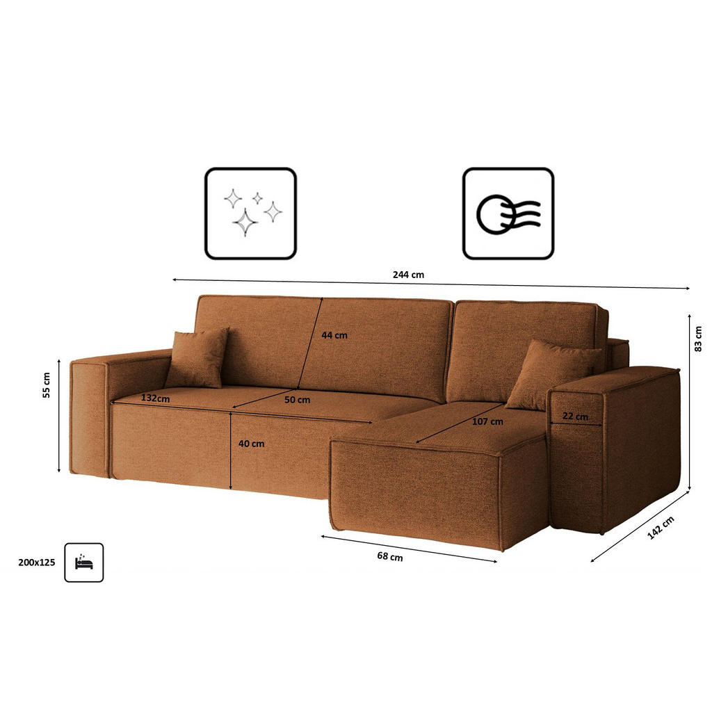 Thumbnail - Kaiser Möbel Ecksofa,, Orange, Holz, Ottomane rechts,L-Form, 244x142 cm, Wohnzimmer, Sofas & Couches, Wohnlandschaften, ...