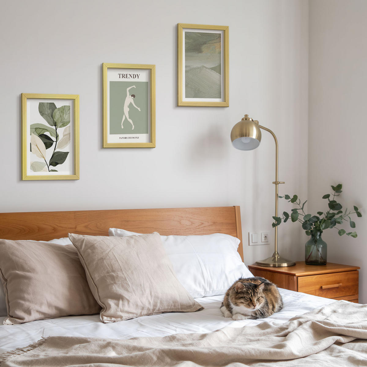 BILDER SET 3er Set - 20x30 cm Goldrahmen - Abstrakte Pflanzensilhouettenmuster - Goldfarben, Kunststoff (20/30cm) - TULUP
