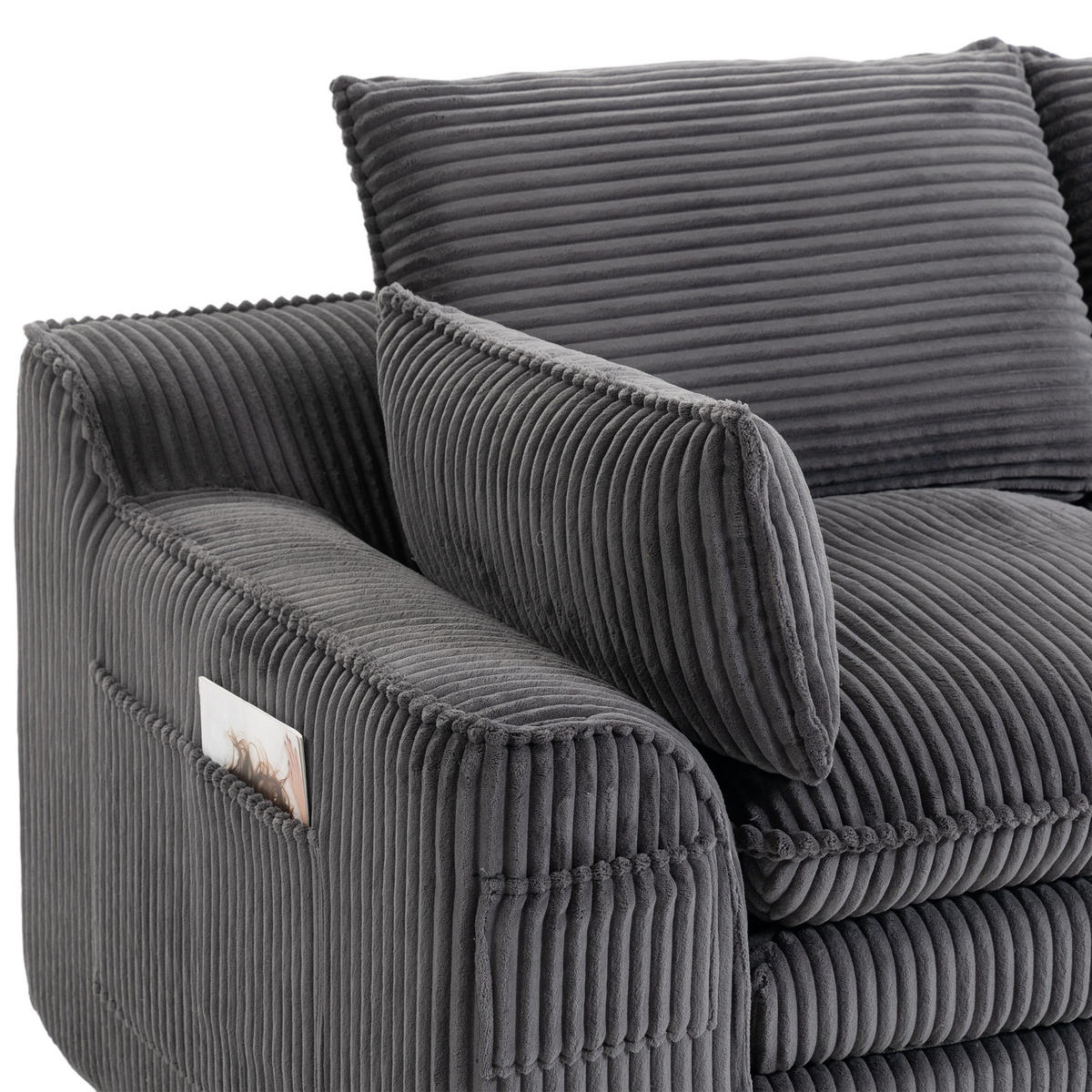 2-SITZER SOFA cordstoff mit seitentaschen & federkern - Dunkelgrau, Textil (191/85/94cm) - Urban Meuble