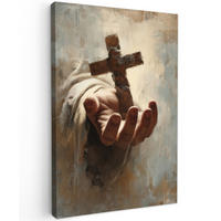 LEINWANDBILD Abstrakt - Kreuz - Hand - Christentum Deko Groß 90x140 cm - Hellbraun, Textil (90/140cm) - MuchoWow