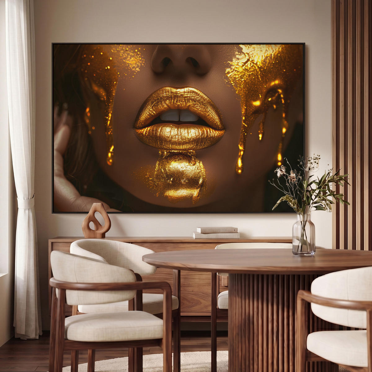 LEINWAND Bilder mit Rahmen - Frau - Gold - Luxus - Porträt - 120x80 - Goldfarben, Textil (120/80cm) - MuchoWow