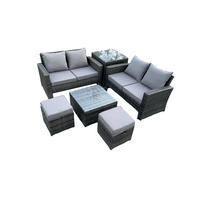 GARTENMÖBELSET mit 2 kleinen Hockern Polyrattan Dunkelgrau 7-Sitzer - Dunkelgrau, Metall - Fimous