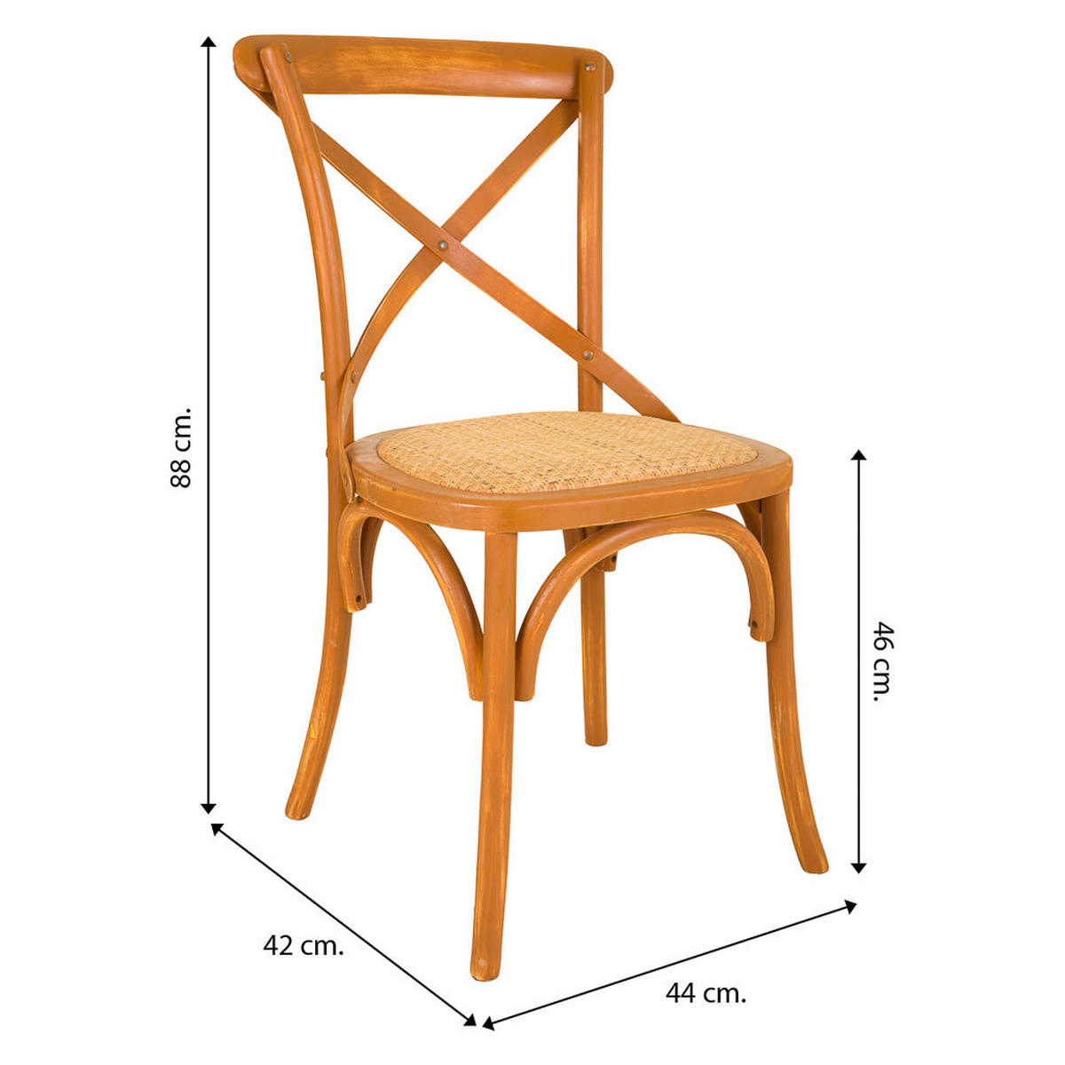 STUHL aus Holz und Rattan, braun, 44x42x46cm - Braun, Holz (44/88/42cm) - Wanderlust
