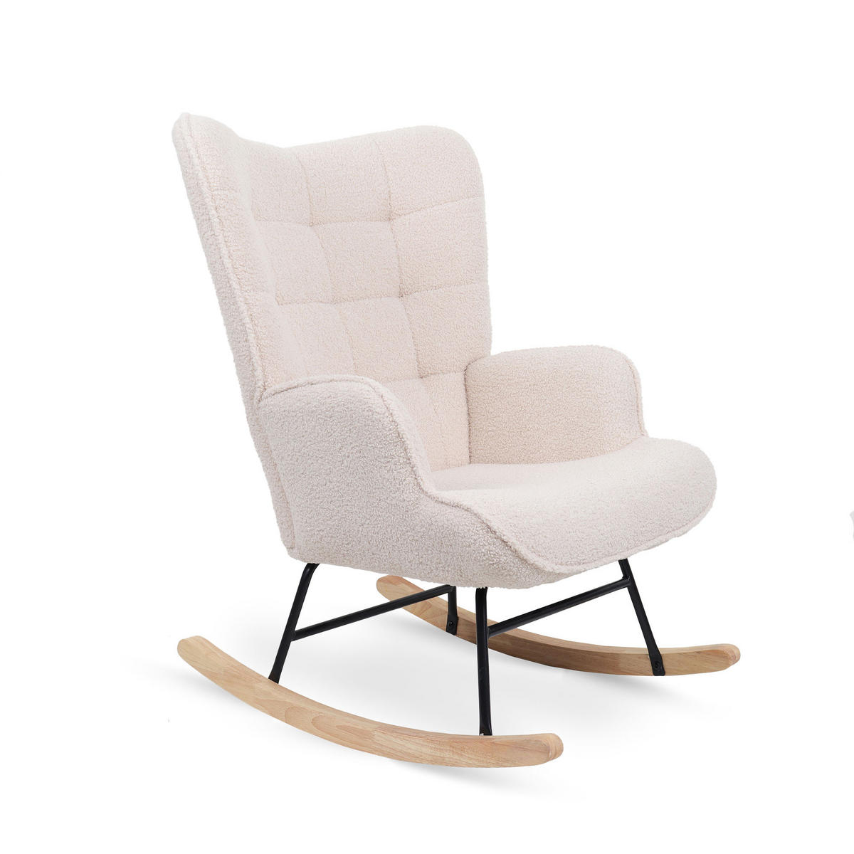 SCHAUKELSTUHL Luna Skandinavischer aus beigem Frottee mit Nähten - Beige/Akaziefarben, Holz/Holzwerkstoff (67/91/85.5cm) - Sicaan