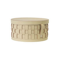 AUFBEWAHRUNGSKORB aus regeneriertem Leder in Sandfarbe mit Deckel Ø40/19 cm - Sandfarben, Leder (40/19/40cm) - ANGEL CERDA