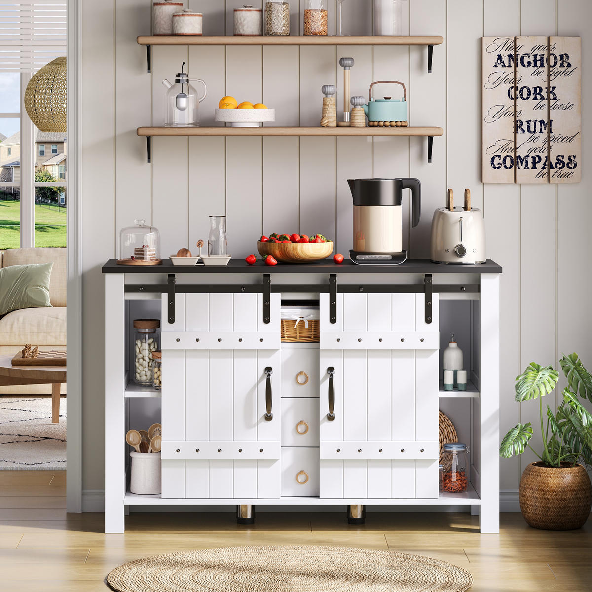 SIDEBOARD 120/40/80 cm Weiß aus MDF mit Schiebetüren - Weiß, Holzwerkstoff (120/80/40cm) - OKWISH