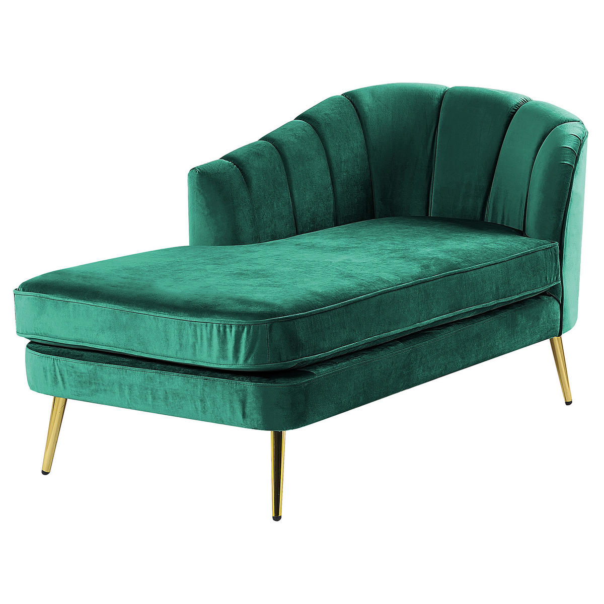 CHAISELONGUE Samtstoff smaragdgrün rechtsseitig Allier - Goldfarben/Grün, Textil (150/75/76cm) - Beliani