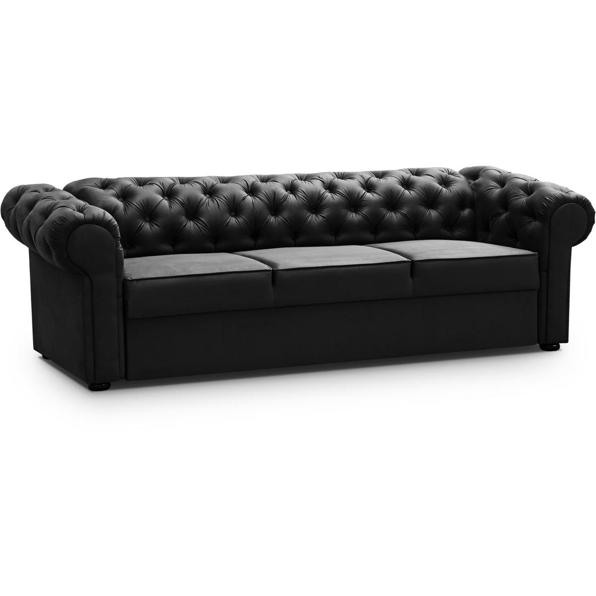 SCHLAFSOFA Chester 3-Sitzer, im Chesterfield-Stil, Schwarz - Wengefarben/Schwarz, Textil (252/82/92cm) - Beautysofa