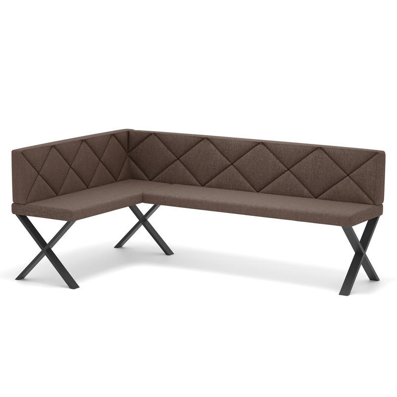ECKBANK links VERO X Webstoff gesteppt, 128/168 cm Braun - Braun, Textil/Metall (128/168cm) - Idohome