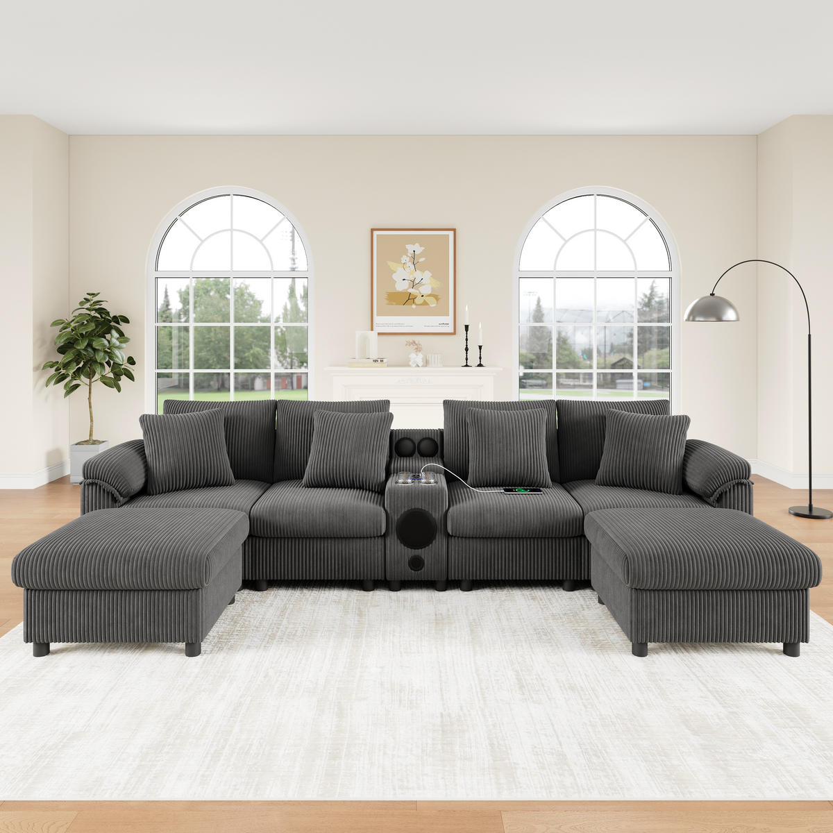 WOHNLANDSCHAFT DE-33251 modular mit Bluetooth und Konsole Grau - Grau, Holzwerkstoff (315.5/84.5/144cm) - ComfortXL
