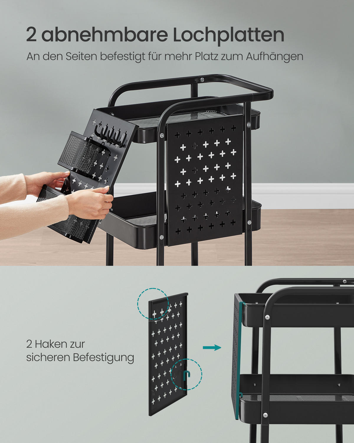 SERVIERWAGEN Banker - Schwarz, Metall (33/74/50cm) - SONGMICS