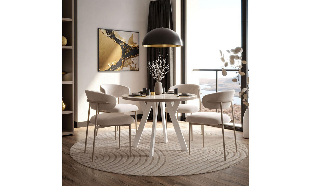 ESSTISCH VOLTA GLOSS 100/100/72,5 cm Tischplatte: Kaschmir Glanz; Gestell: Weiß - Kaschmir/Weiß, Holzwerkstoff/Metall (100/100/72.5cm) - Lookway