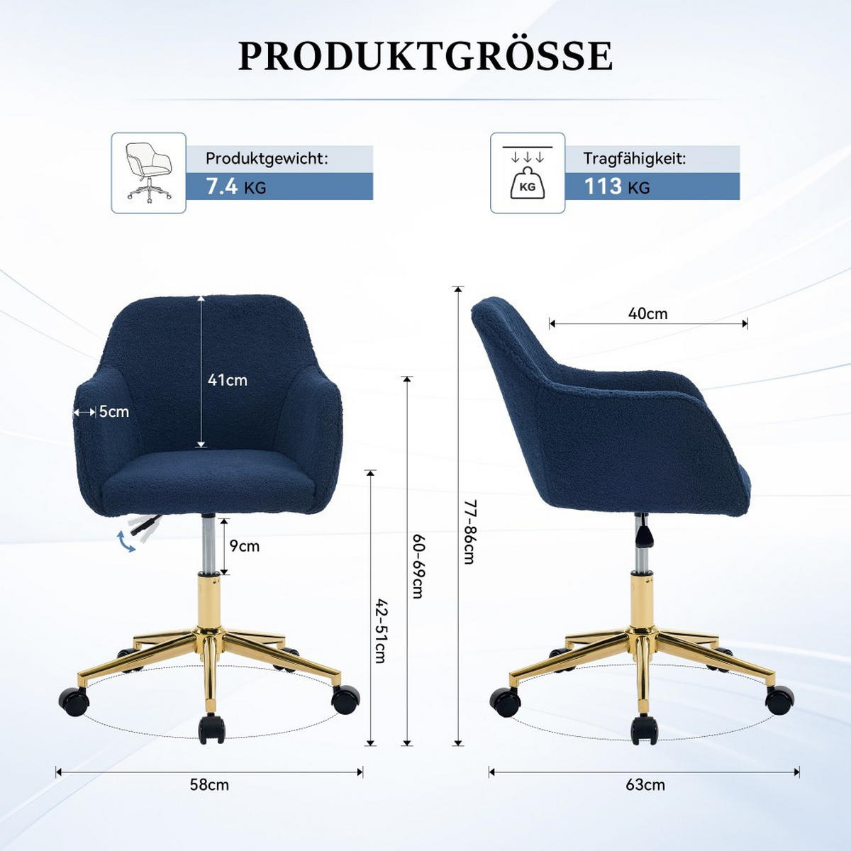 DREHSTUHL 360° drehbar Dunkelblau - Dunkelblau, Naturmaterialien (58/86/58cm)