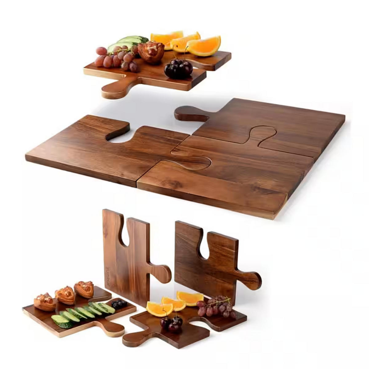 SERVIERBRETT 4-tlg. Akazienholz Puzzle-Design 50/40 cm - Akaziefarben, Holz (50/1.5/40cm) - Quality Elegance