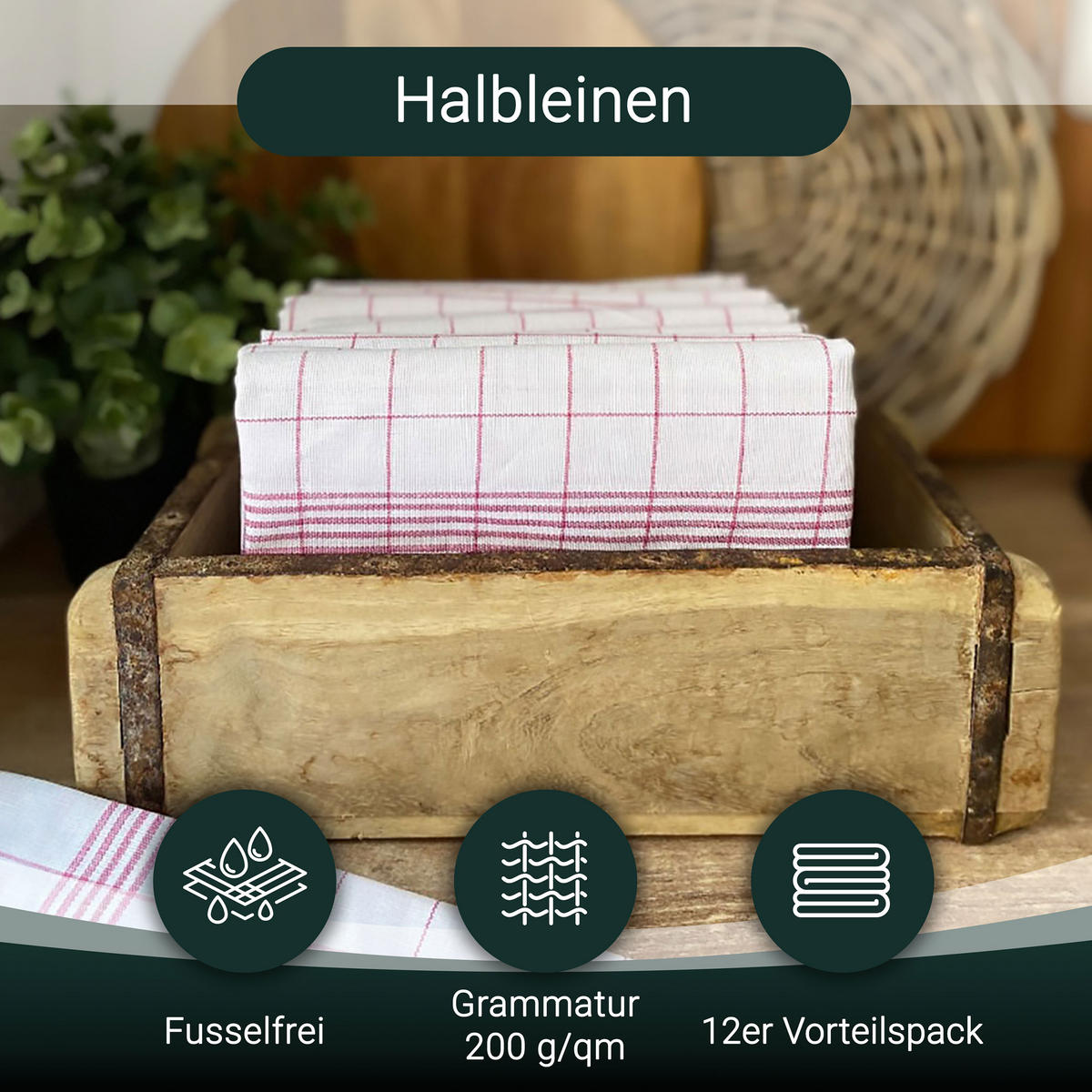 GESCHIRRTÜCHER, 5er-Set, 50x70 cm, 50% Baumwolle, 50% Leinen, Rot - Rot, Textil (50/70cm) - Zollner