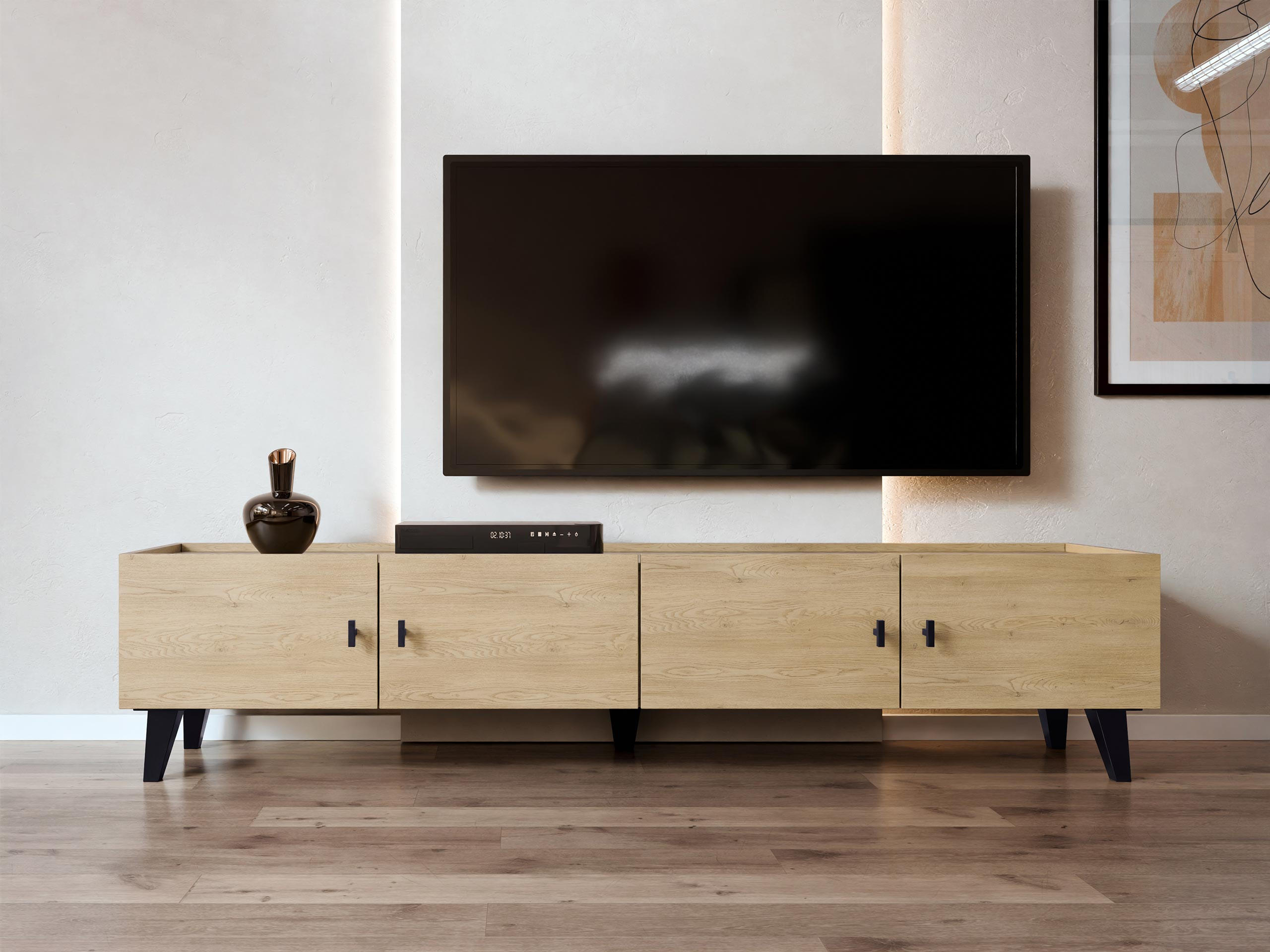 TV-LOWBOARD Vurkizo 200 4D - Eichefarben/Schwarz, Holzwerkstoff/Kunststoff (200/45/40cm) - MIRJAN24