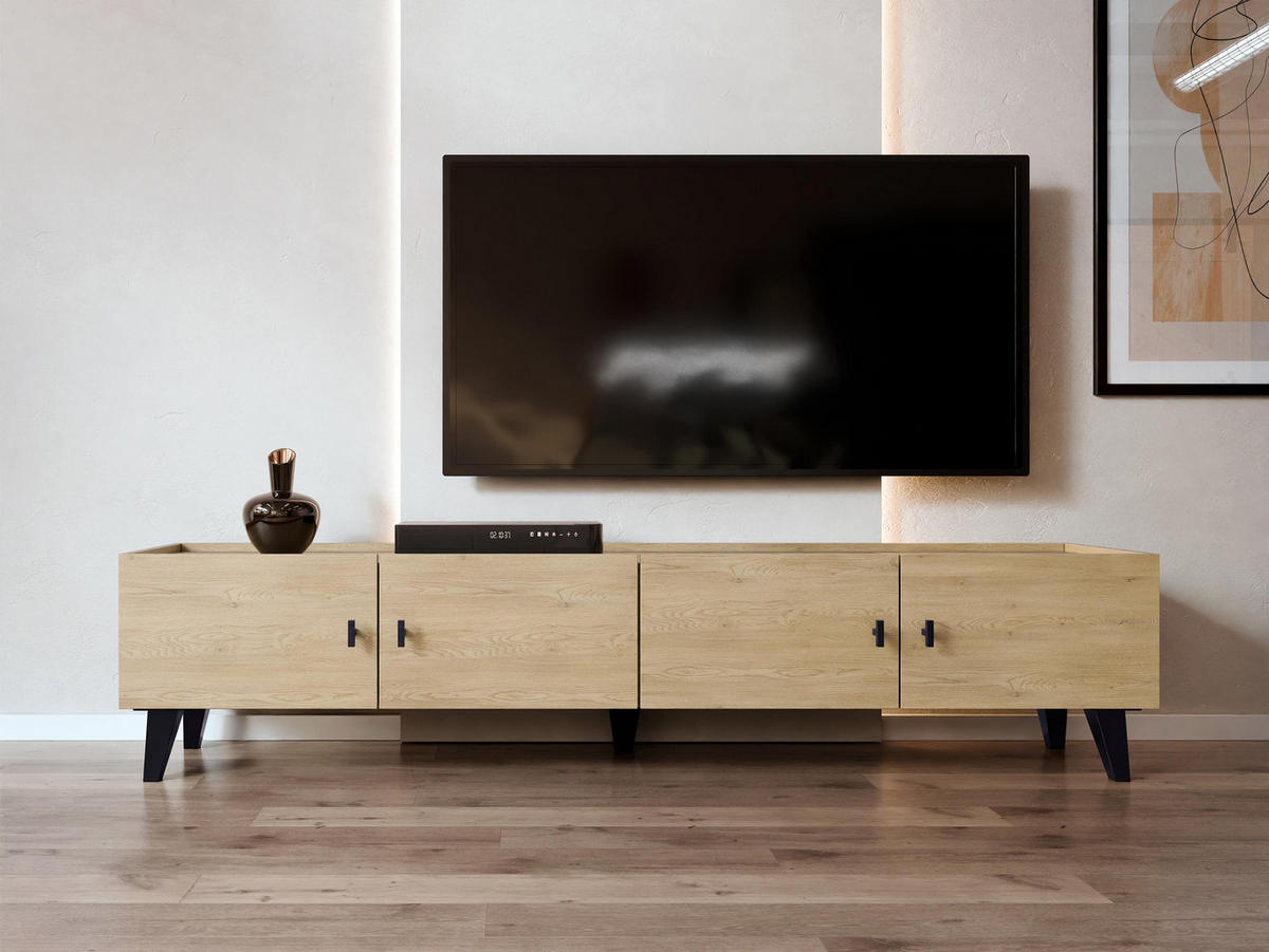 TV-LOWBOARD Vurkizo 200 4D - Eichefarben/Schwarz, Holzwerkstoff/Kunststoff (200/45/40cm) - MIRJAN24