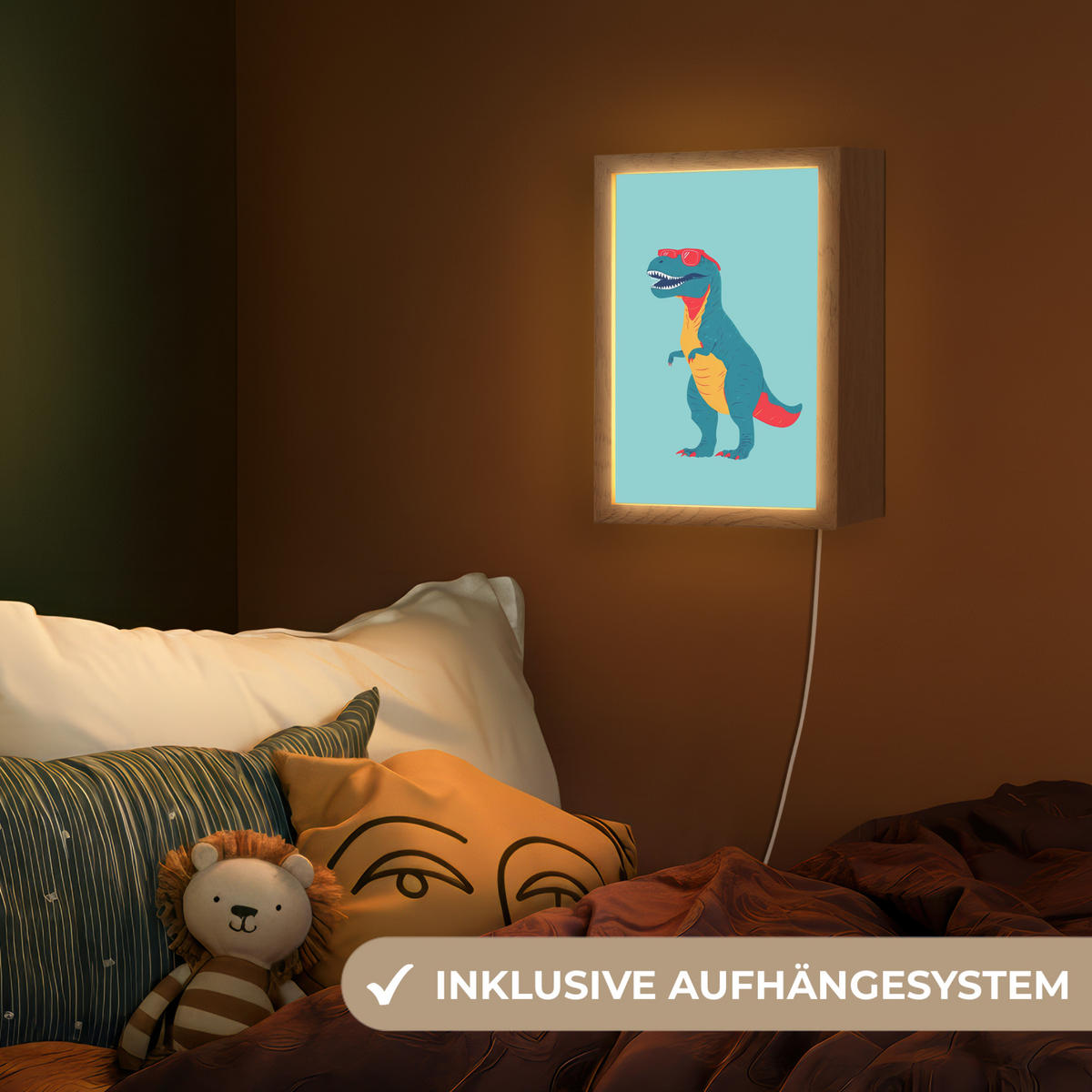 NACHTTISCHLAMPE Dinosaurier - Blau - Sonnenbrille 20x30 cm - Hellblau, Holzwerkstoff (8/20/30cm)