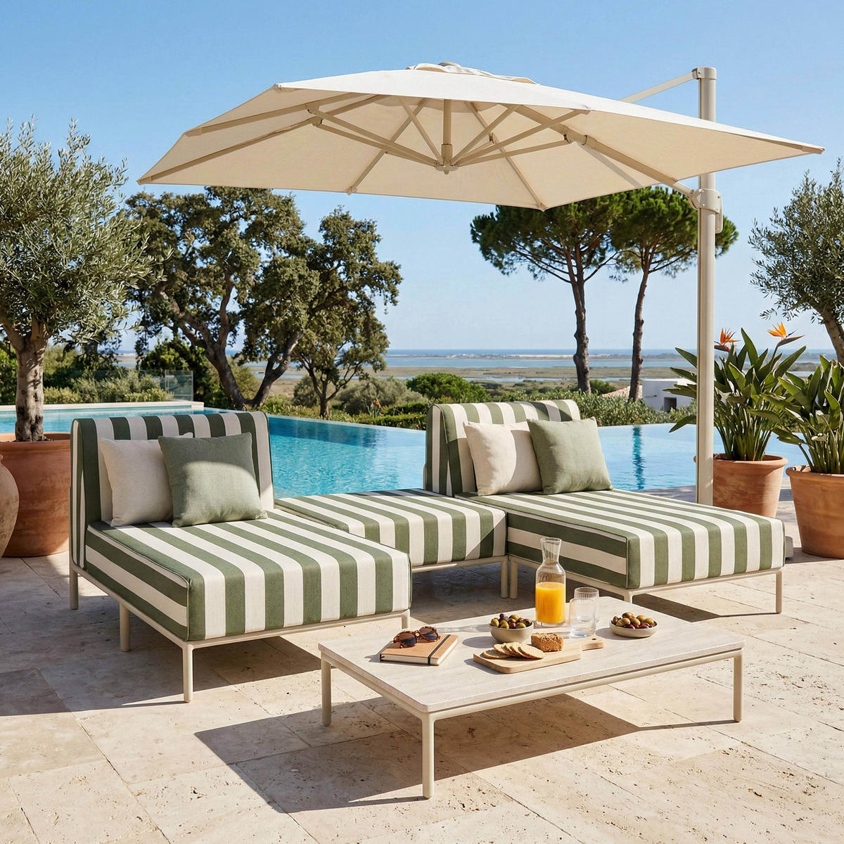 GARTENSOFA mit 3 Sitzplätzen, Khakigrün - Grün, Textil (128/78/144cm) - Oviala