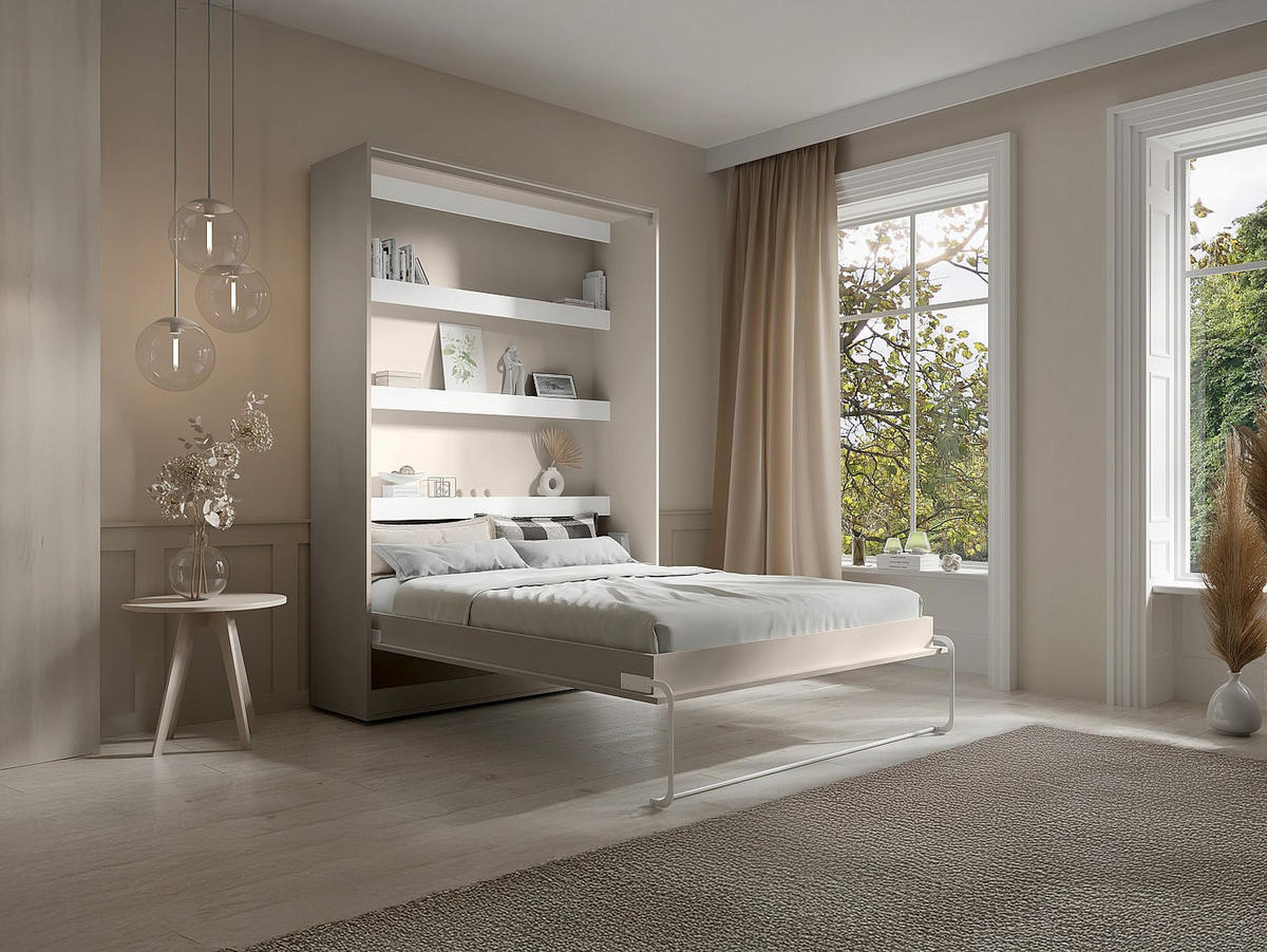 SCHRANKBETT - 2 Personen - holz - beige Rapili - Weiß, Holz/Metall (140/200cm) - Vente-Unique
