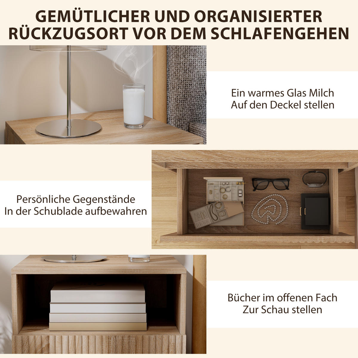 NACHTTISCH Hängend Beistelltisch mit Schublade Offenes Fach Holzoptik - Naturfarben, Holzwerkstoff (39.5/35/40cm) - HOMCOM